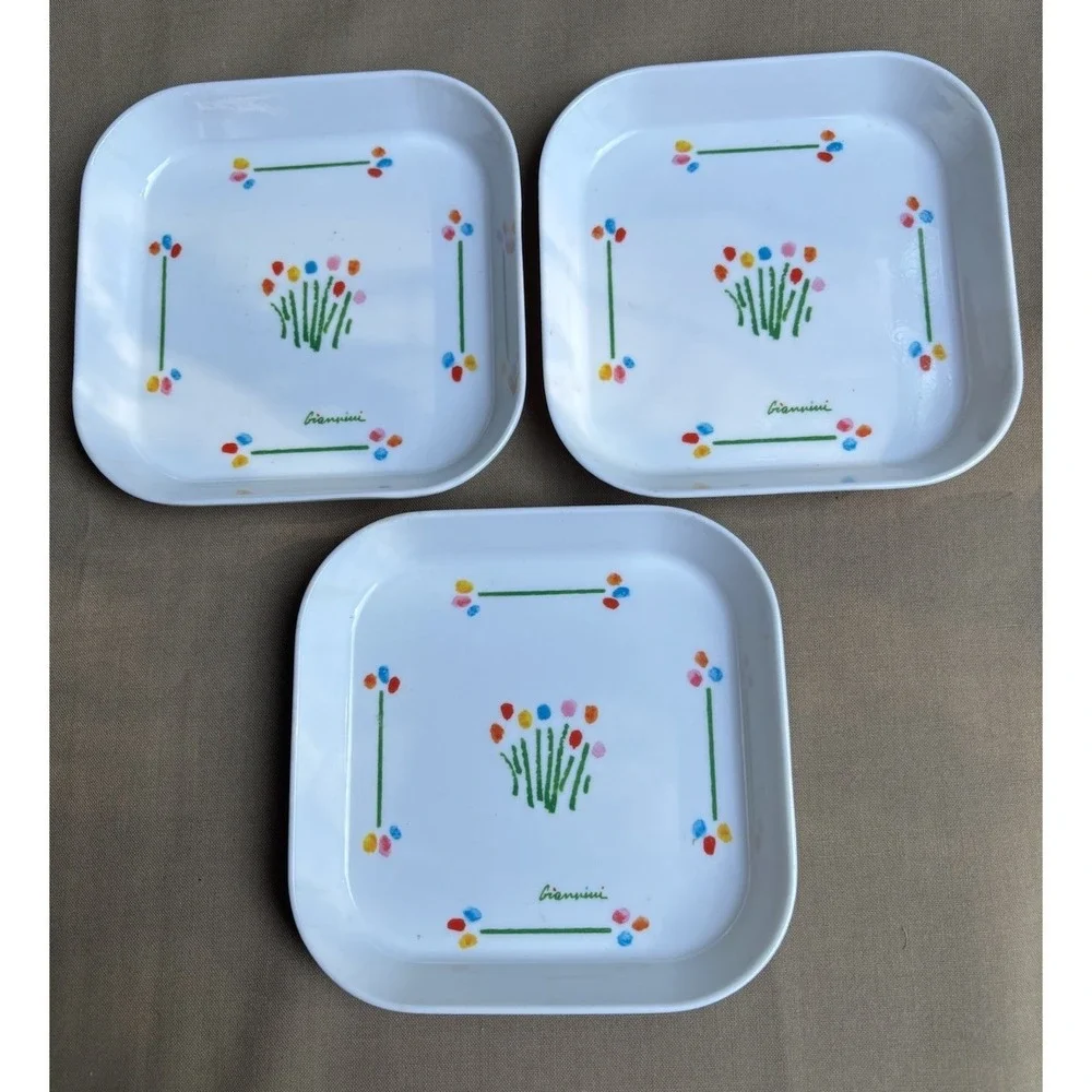 3 Vintage Melamine Trinket Dishes Floral 5x5 Italy Signed Giannini Design Import